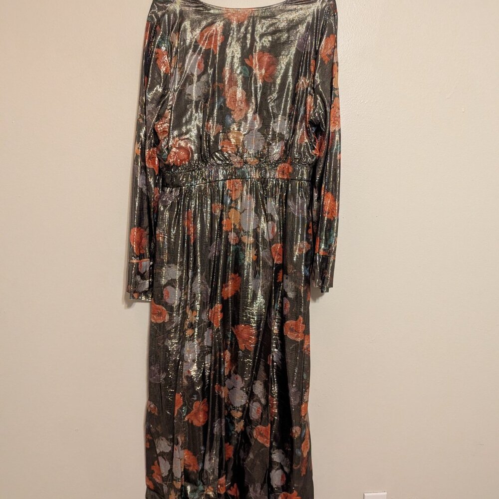 Anthropologie x Caballero Deep-V Maxi Floral Metallic Dress - Picture 9 of 13
